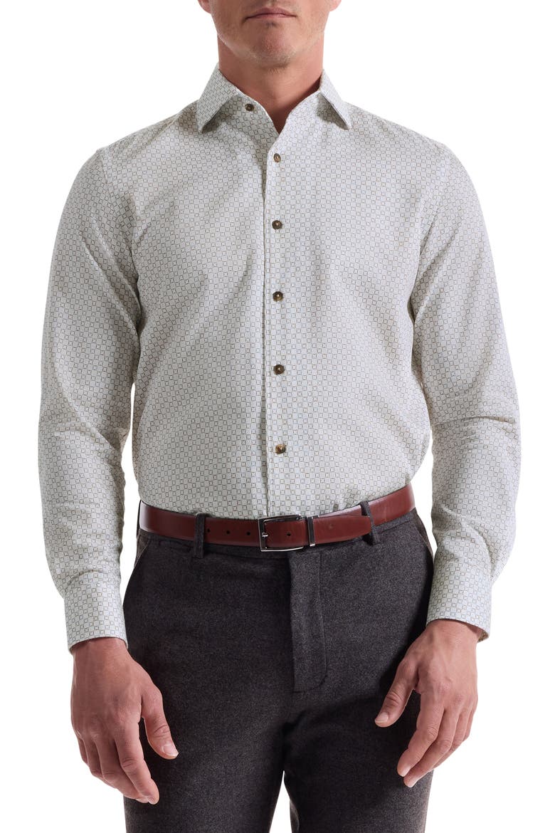 Alvin Shaped Fit Geo Print Button-Up Shirt, Main, color, CHALK