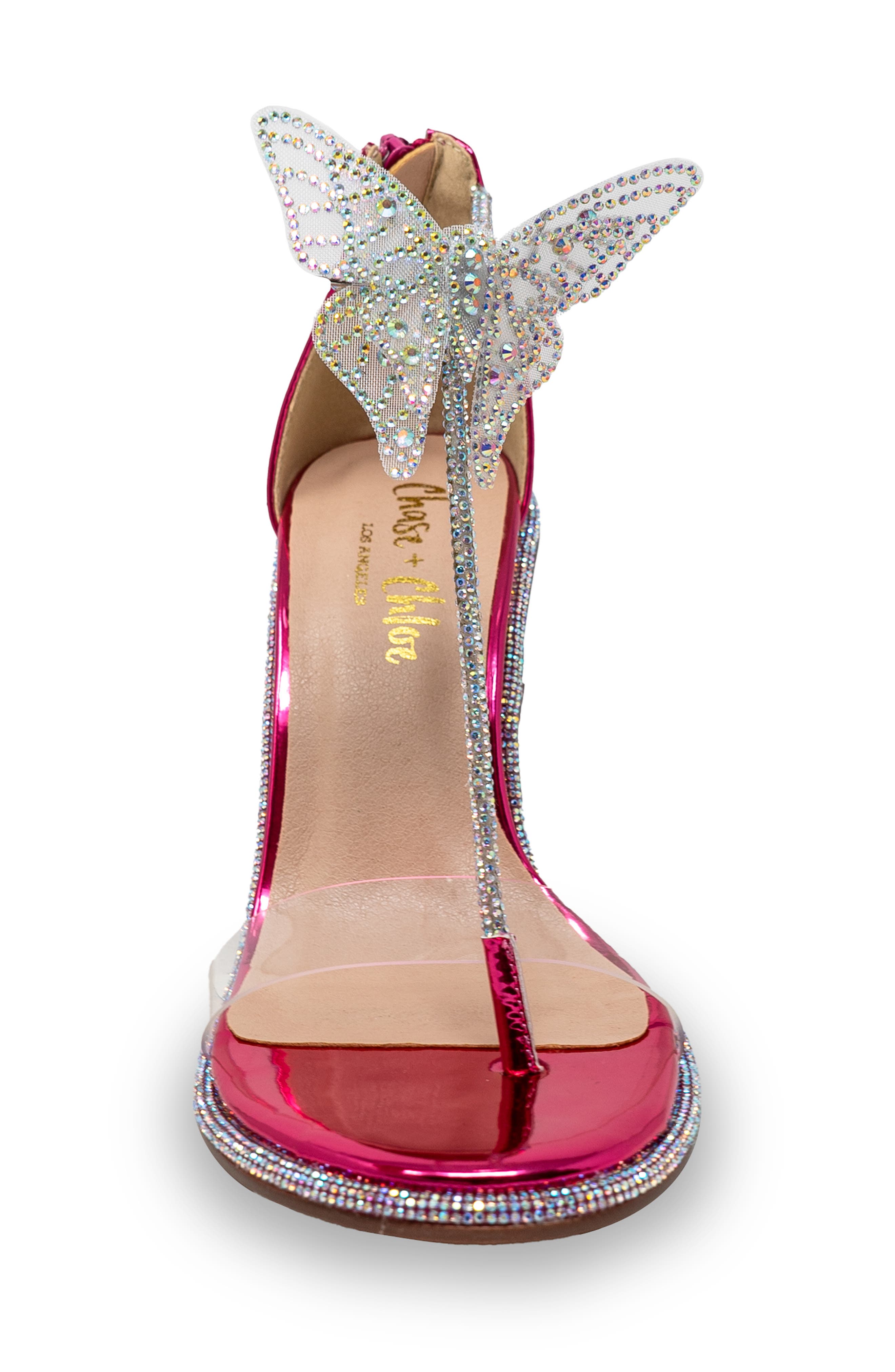 Rhinestone Butterfly Sandal, Alternate, color, FUCHSIA PU