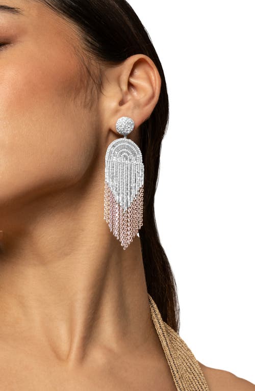 Deepa Gurnani Circe Beaded Fringe Drop Earrings In Baby Blue