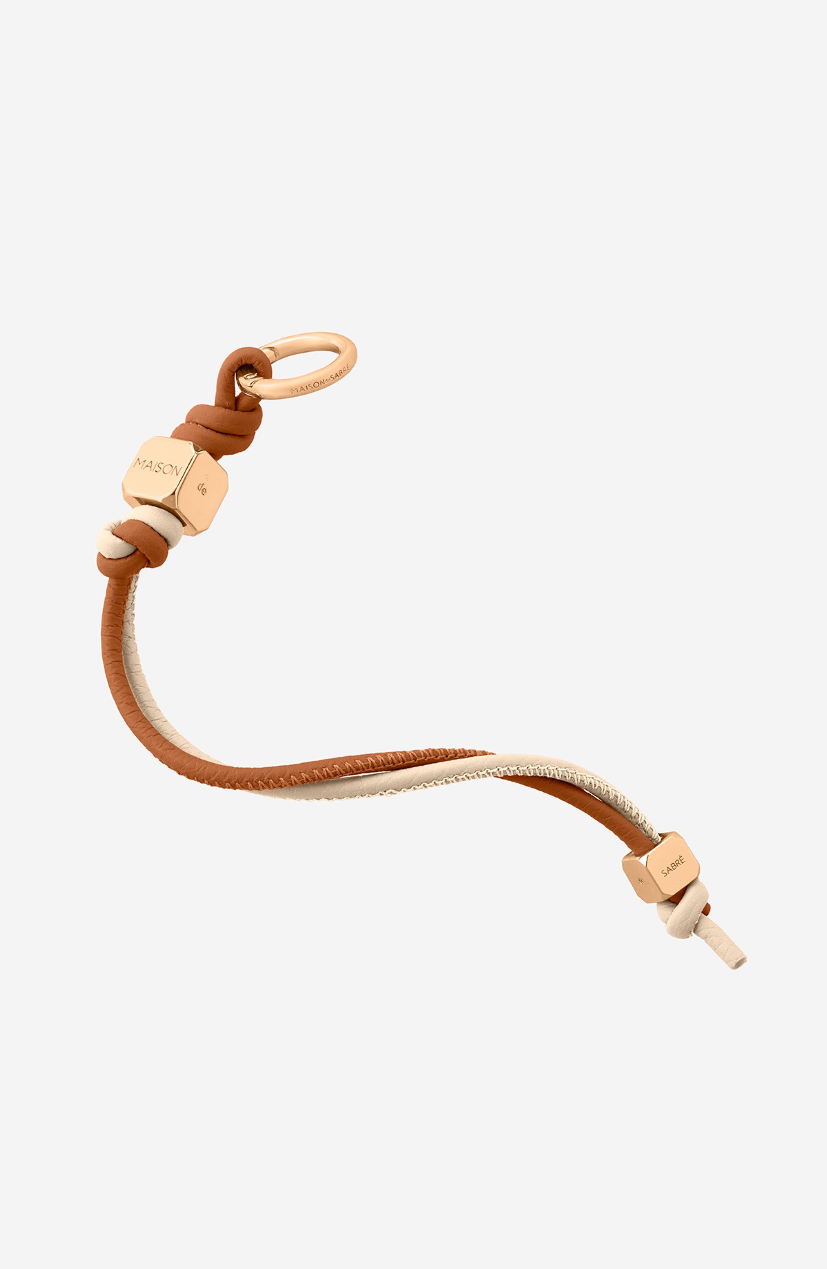 Maison De Sabre Leather Wristlet Charm In Pecan Nude