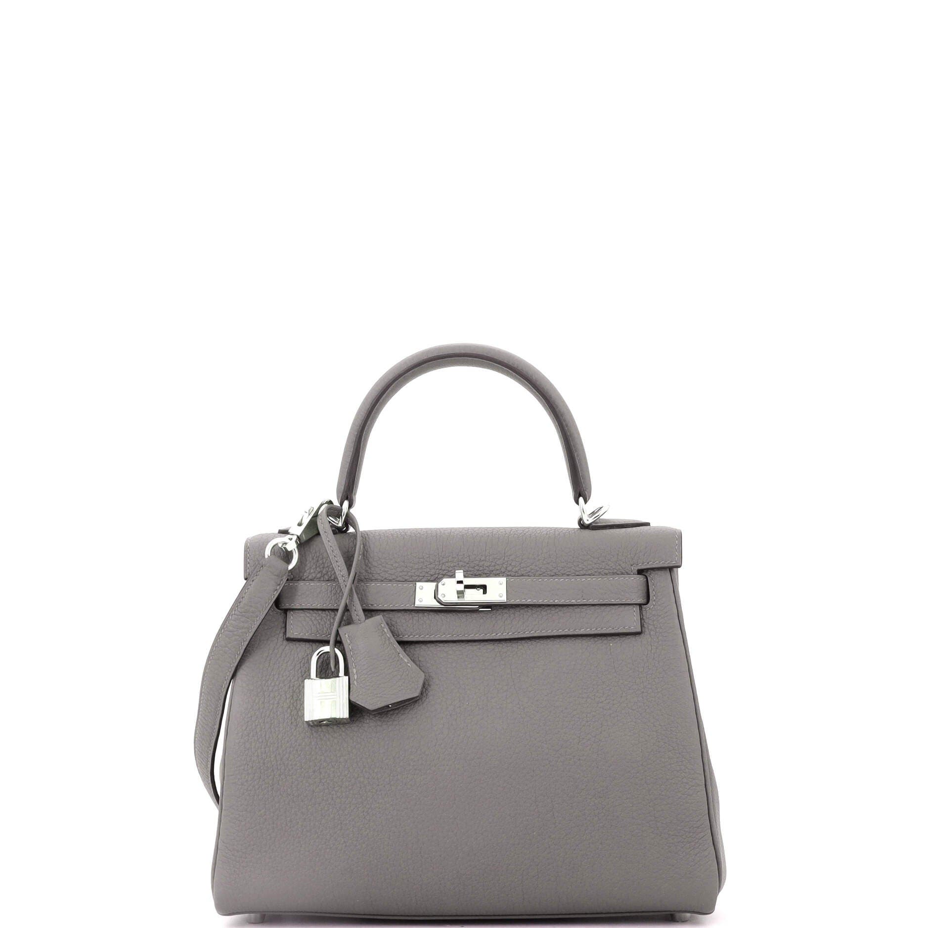 Pre-Owned Hermes Kelly Handbag Grey Togo with Palladium Hardware 25, Main, color, 