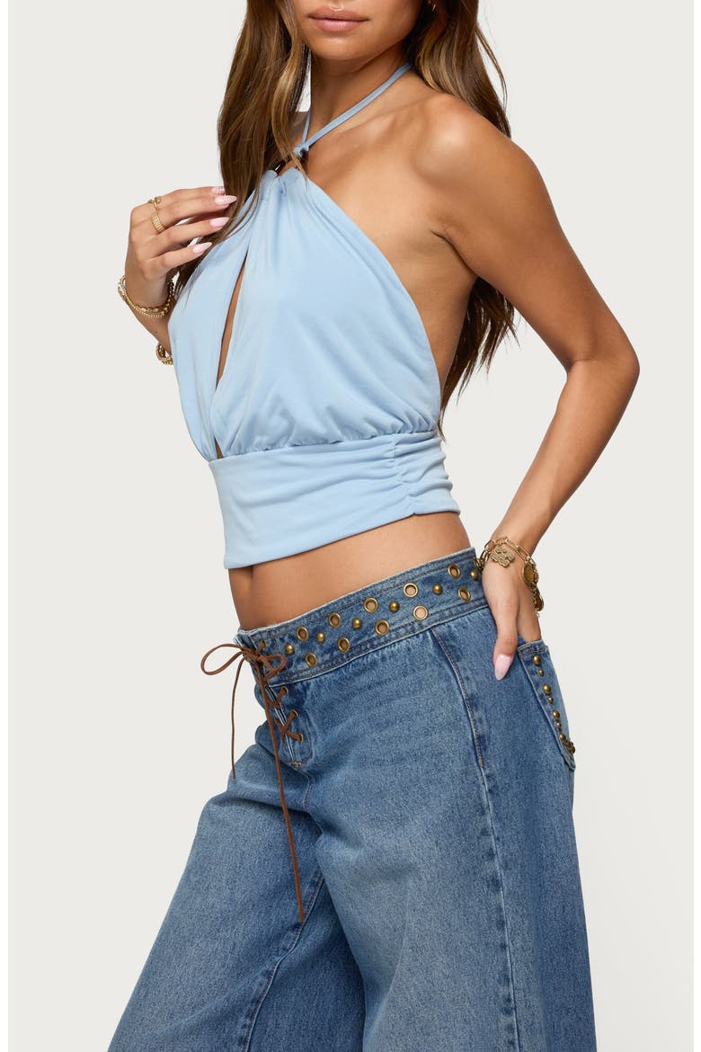 Khalia Cutout Open Back Crop Halter Top, Alternate, color, LIGHT-BLUE
