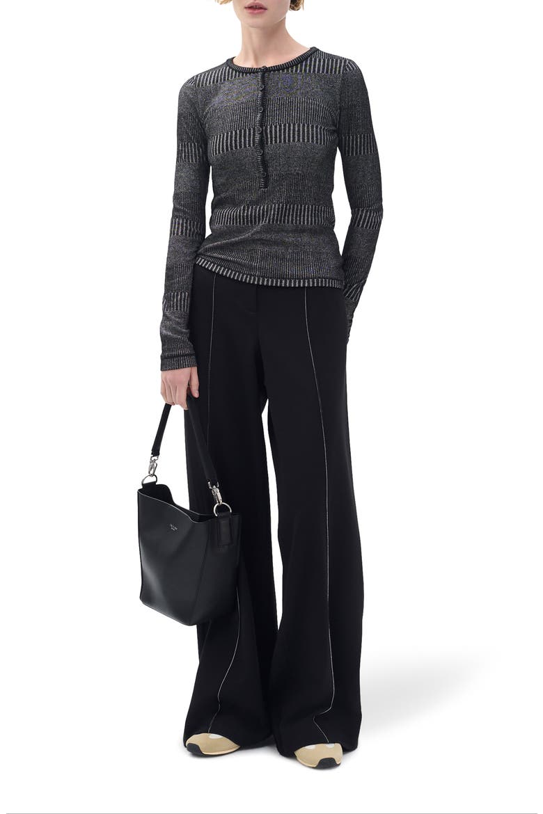 The Knit Two-Tone Rib Henley, Alternate, color, BLACK/ WHITE MULTI