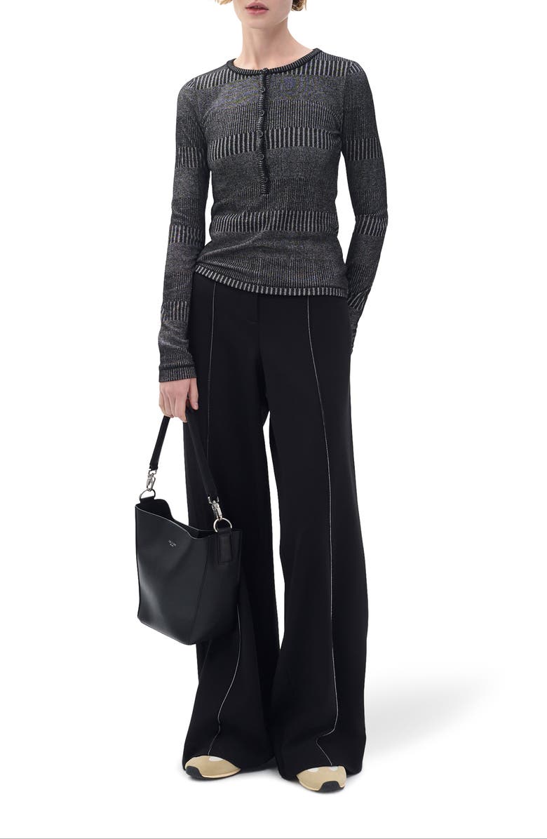 rag & bone The Knit Two-Tone Rib Henley, Alternate, color, Black/ White Multi