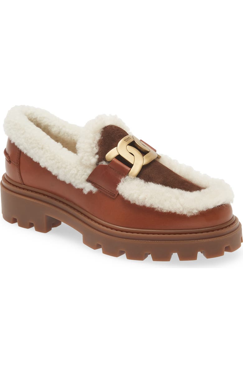 Tod's Gomma Pes Genuine Shearling Trimmed Loafer, Main, color,