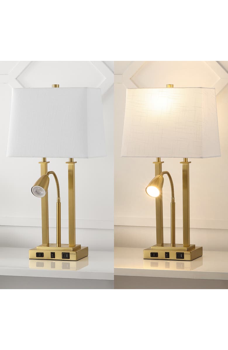 JONATHAN Y Blaire 23.75" 2-Light Modern Farmhouse Metal LED Table Lamp with USB Charging port, Alternate, color, Brass Gold