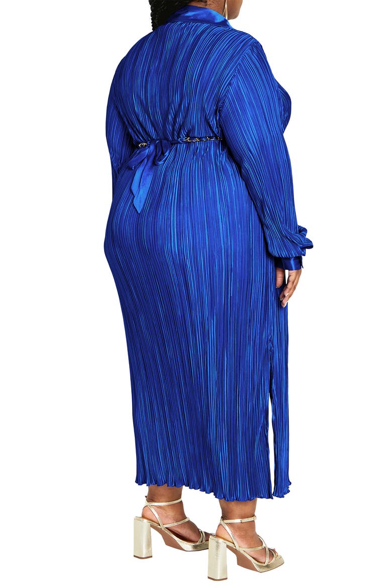 Amirah Belted Plissé Maxi Shirtdress, Alternate, color, BLUE