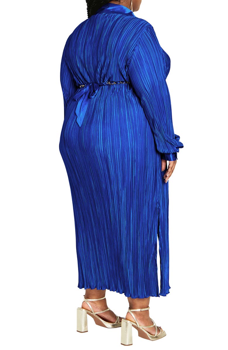 City Chic Amirah Belted Plissé Maxi Shirtdress, Alternate, color, Blue