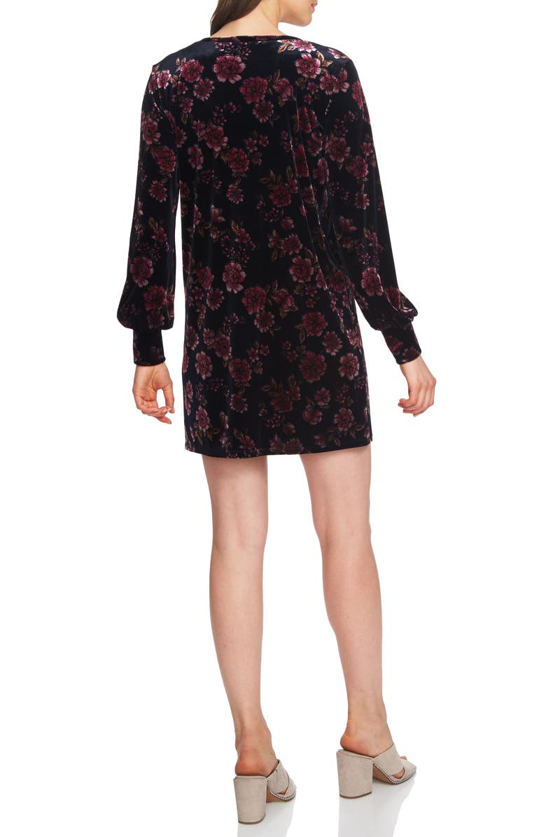 1.STATE Gallant Garden Balloon Sleeve Stretch Velvet Dress, Alternate, color, 