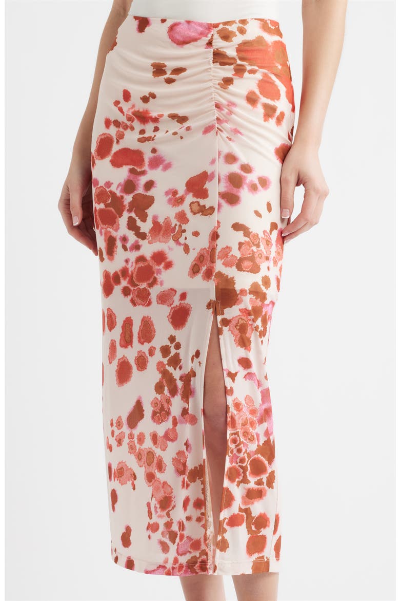 Ruched Floral Midi Skirt, Alternate, color, PINK/ RED