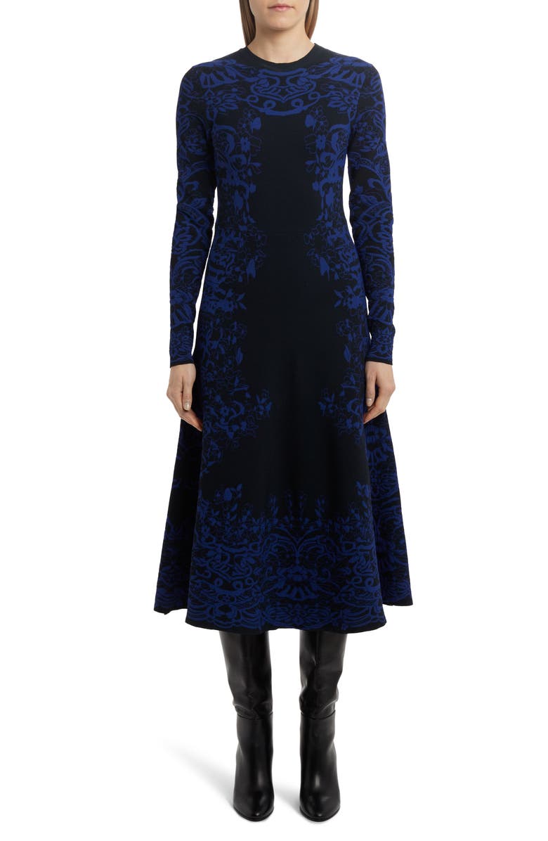 Valentino Delft Jacquard Long Sleeve Midi Sweater Dress, Main, color, 