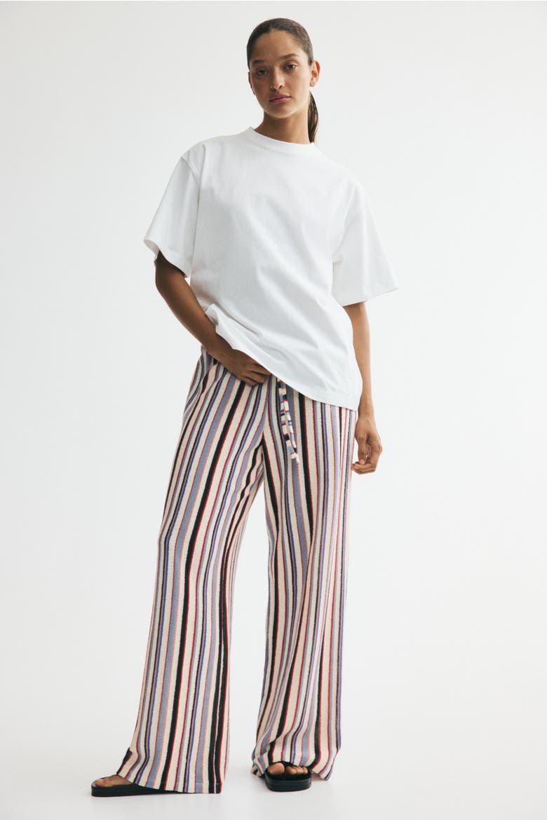 Knit Drawstring Pants, Main, color, Cream/striped