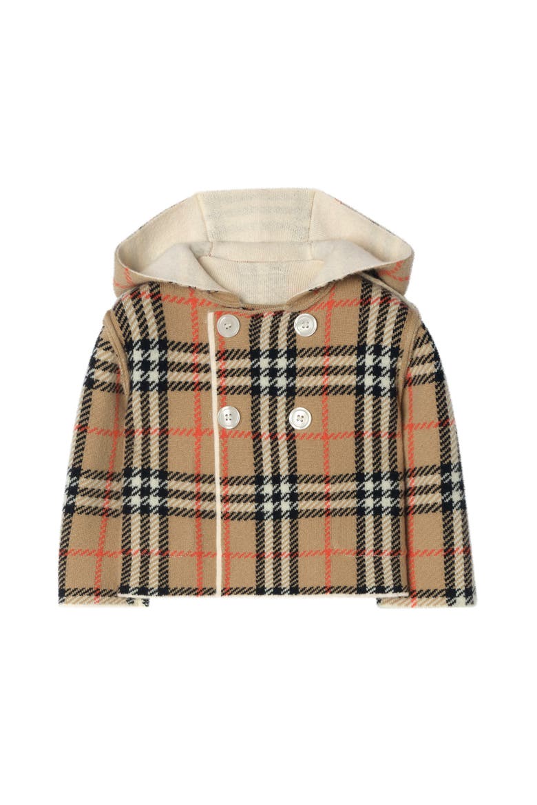 Reversible Check Wool Cashmere Duffle Coat, Main, color, Ivory