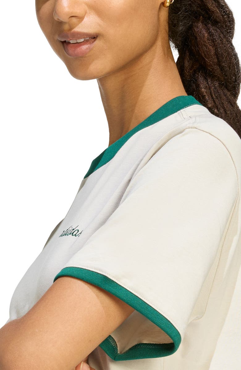 adidas Essentials Colorpop Cotton Ringer T-Shirt, Alternate, color, Wonder Alumina/ Green