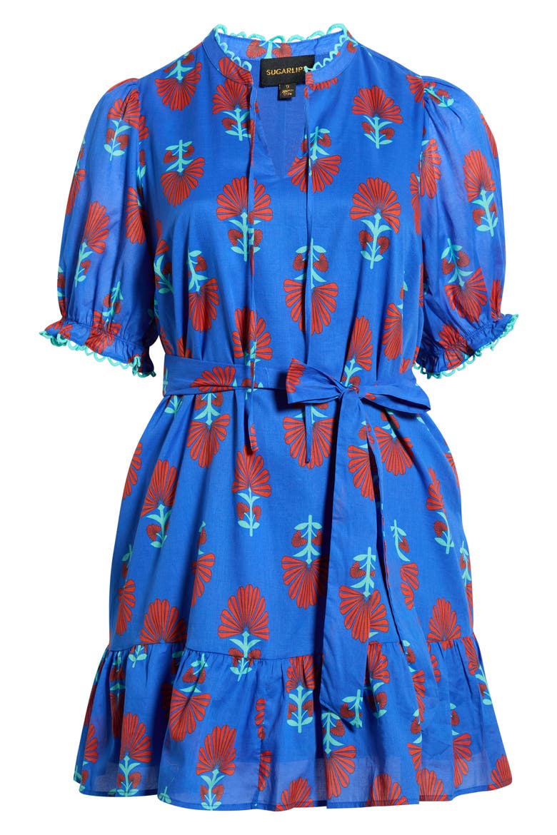 Lenira Floral Negin Split Neck Minidress, Alternate, color, BLUE-RED