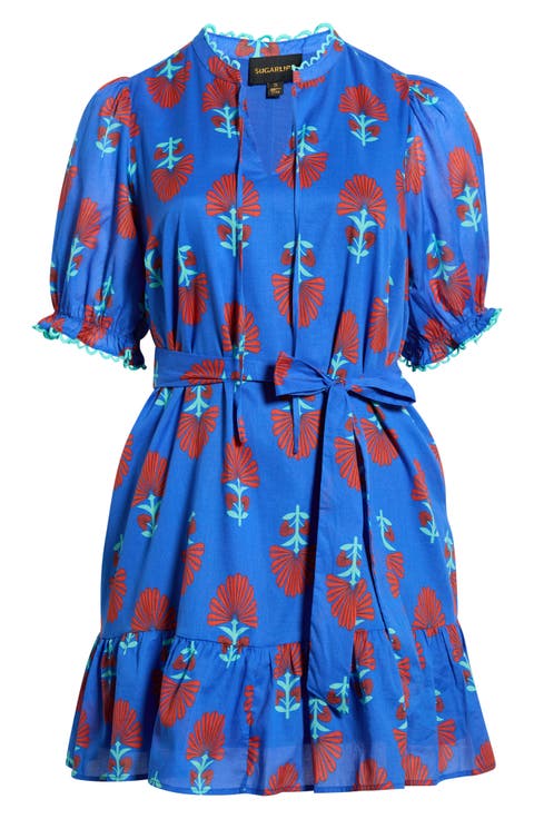 blue dress red flowers Blue Suede Overshirt main image 1