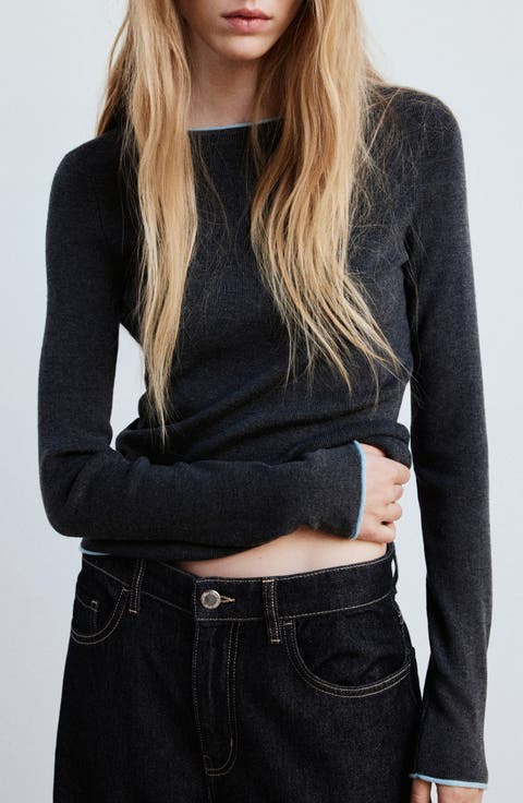 Contrast Trim Crewneck Sweater