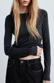 MANGO Contrast Trim Crewneck Sweater