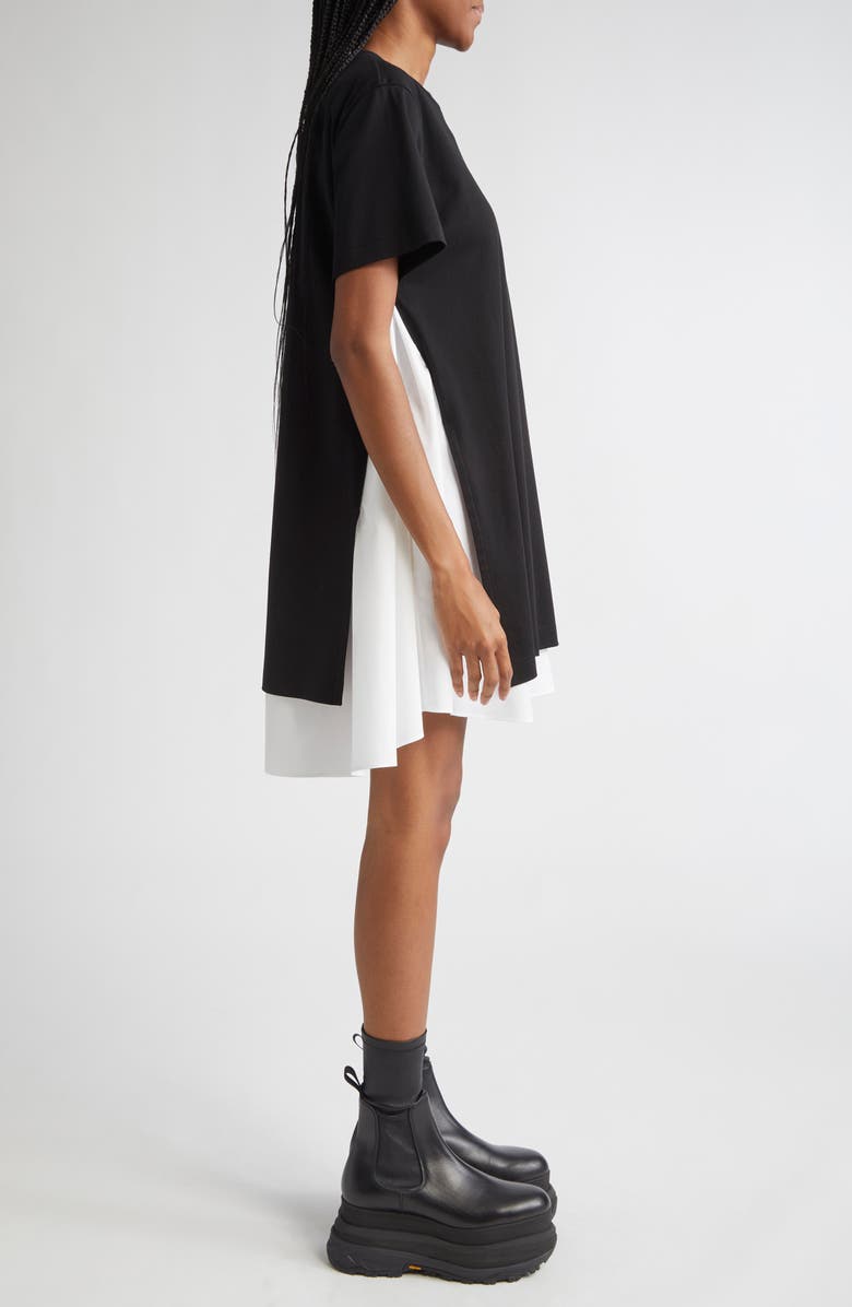 Sacai Mixed Media Poplin & Jersey Dress, Alternate, color, Black/ Off White
