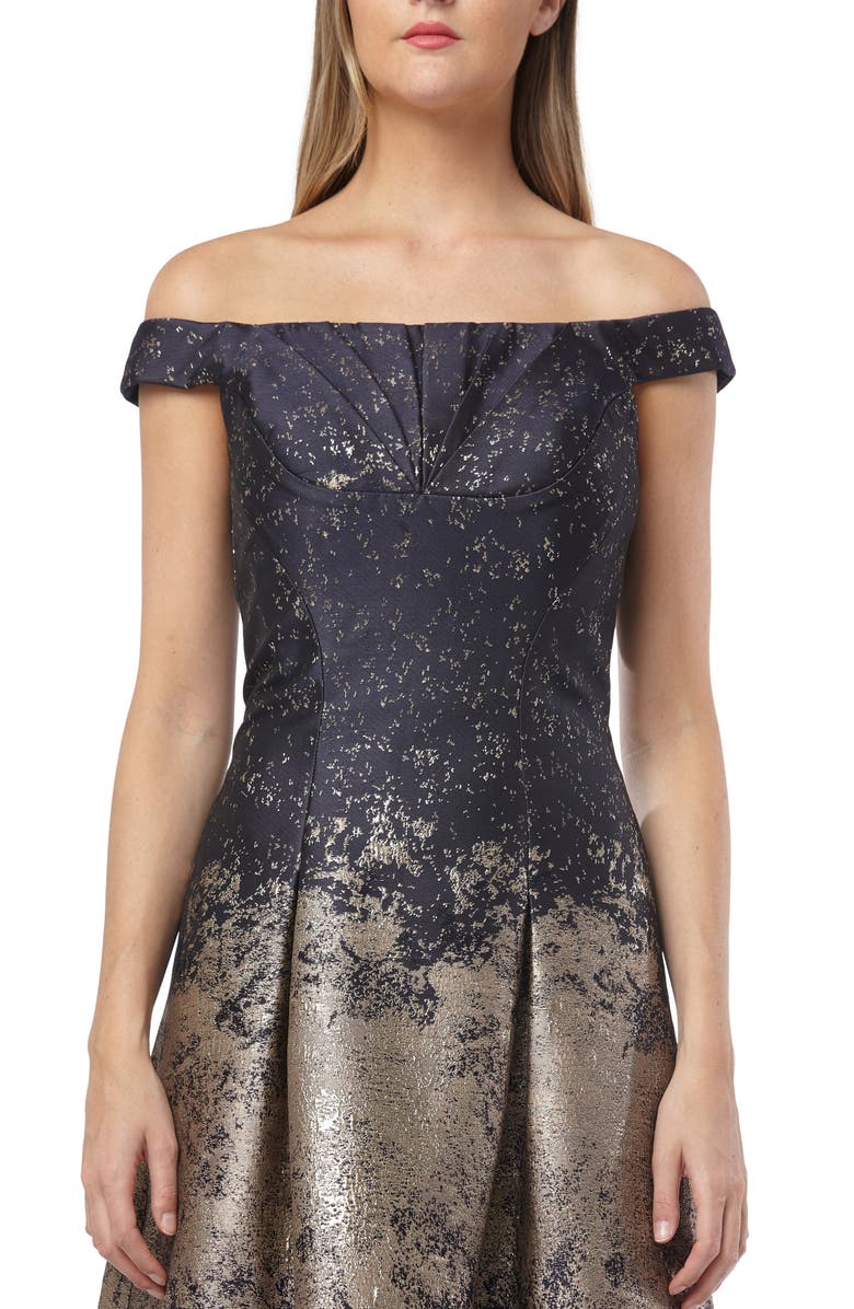 Kay Unger Off the Shoulder Tea Length Dress, Alternate, color,