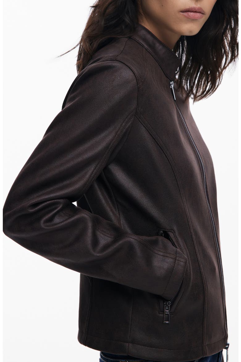 Faux Leather Jacket, Alternate, color, DARK BROWN