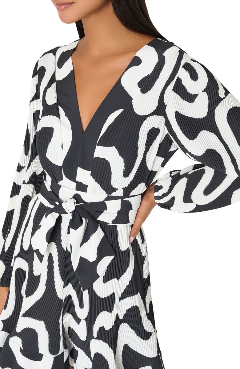 Milly Liv Ink Swirl Print Long Sleeve Minidress, Alternate, color, Black/ White