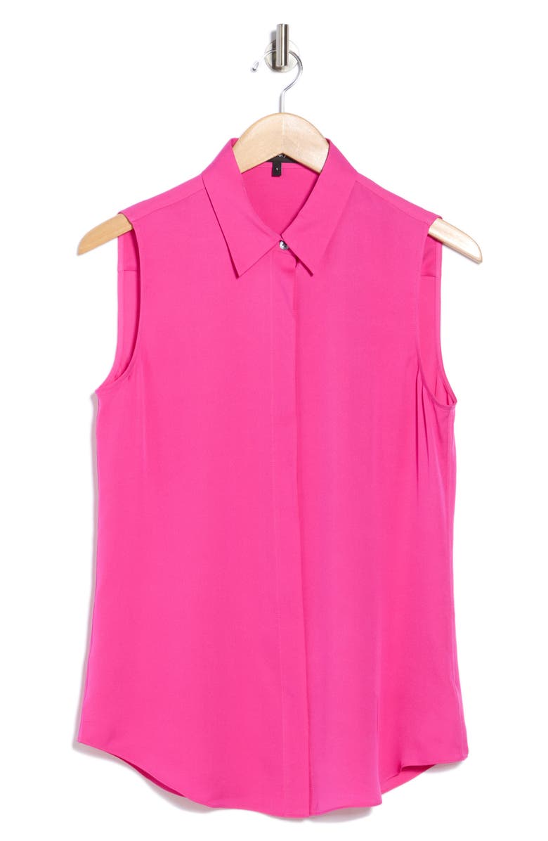 Theory Tanelis Sleeveless Silk Button-Up Shirt, Alternate, color, Carnation