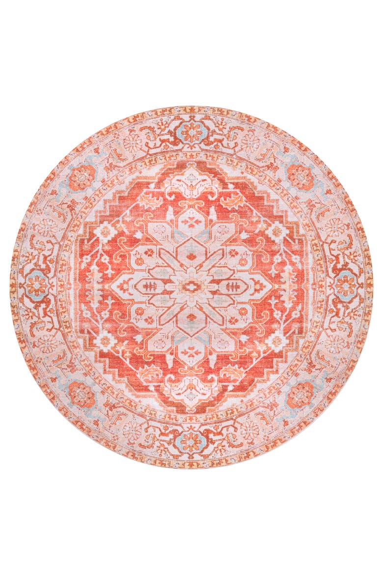 Asa Ornate Medallion Machine-Washable Round Area Rug, Alternate, color, Orange/Cream - Round