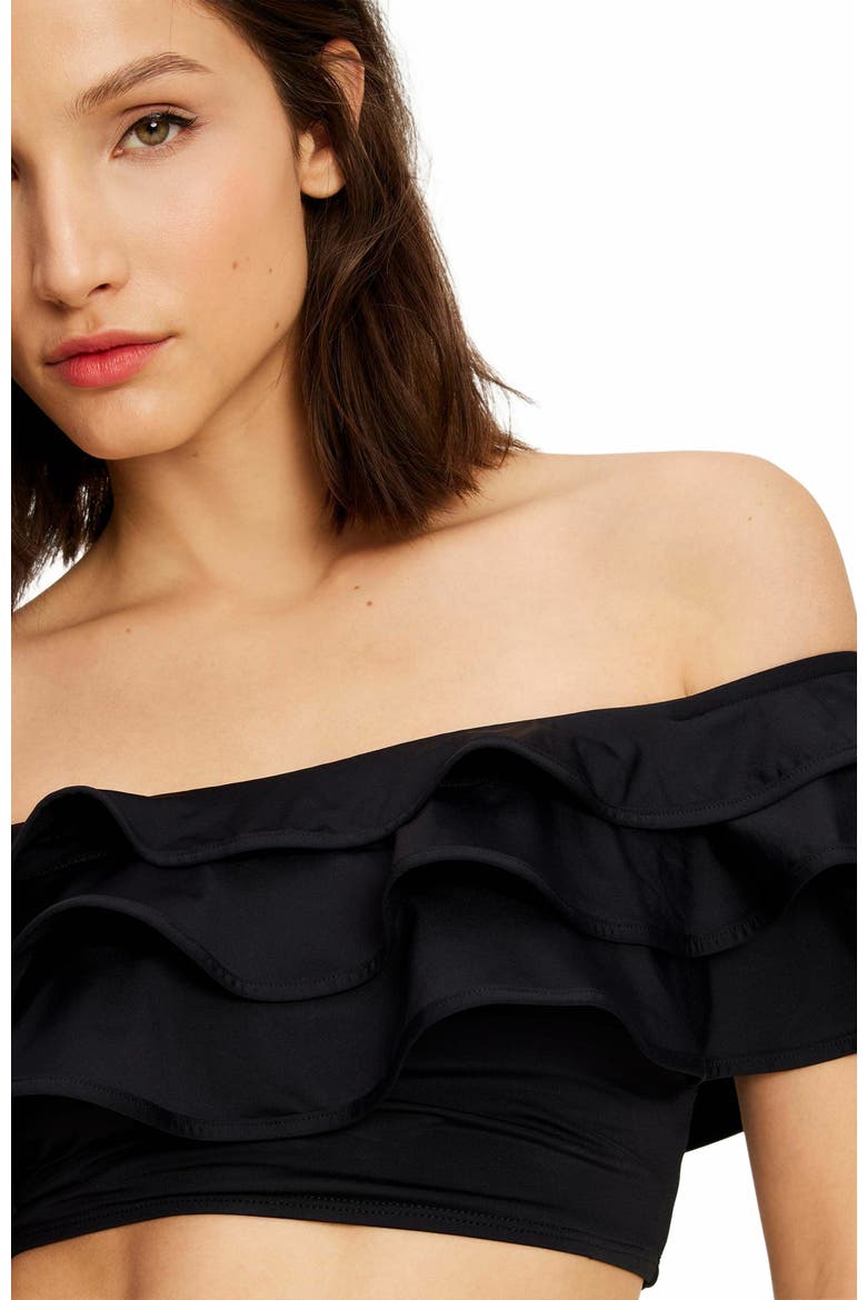 Ruffle Bikini Swim Top, Alternate, color, Black