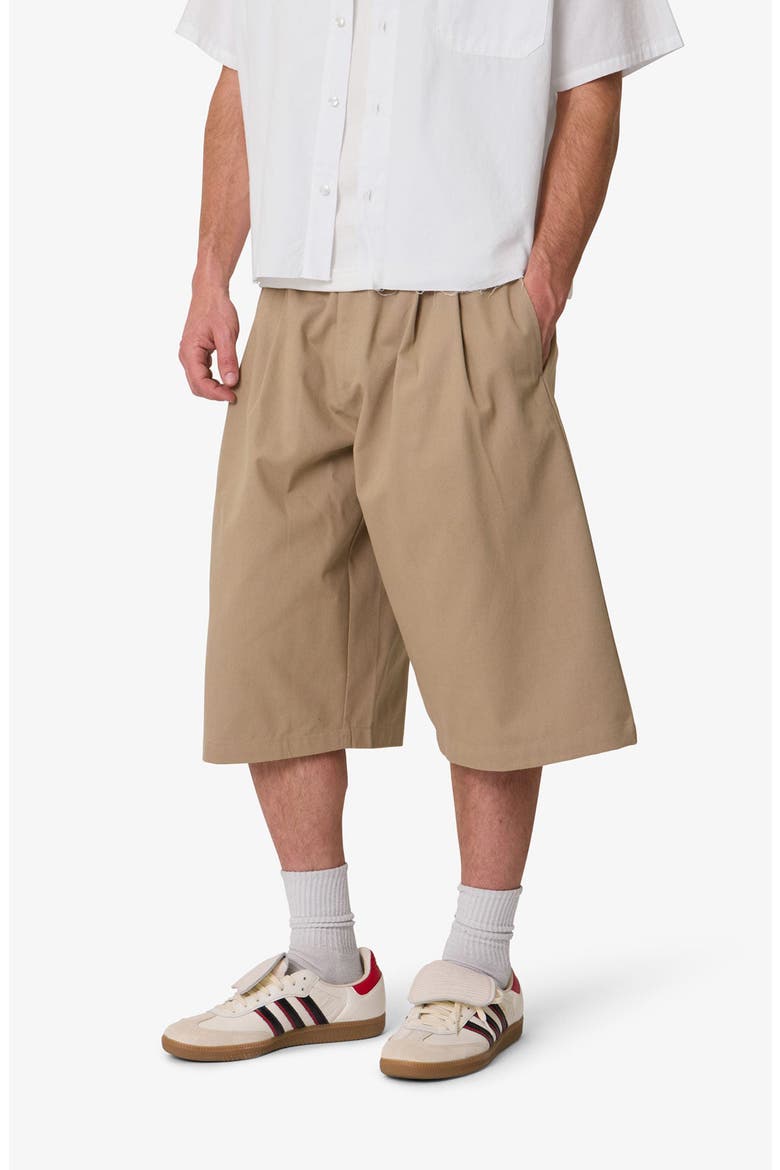 Baggy Fit Pleated Cotton Twill Shorts, Alternate, color, KHAKI