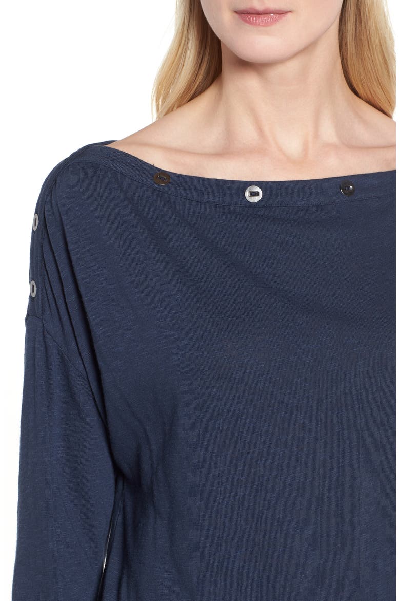 Button Neck Tee, Alternate, color, NAVY INDIGO