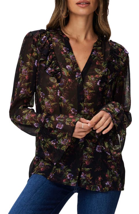 Tuscany Floral Print Silk Georgette Button-Up Shirt