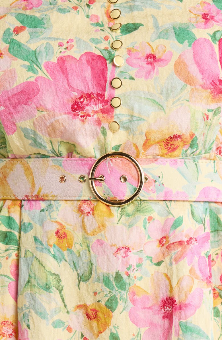 Tahari ASL Placed Floral Long Sleeve Dress, Alternate, color, Buttercup Multi