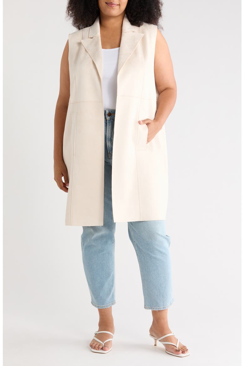 Faux Suede Notch Lapel Vest, Main, color, ECRU