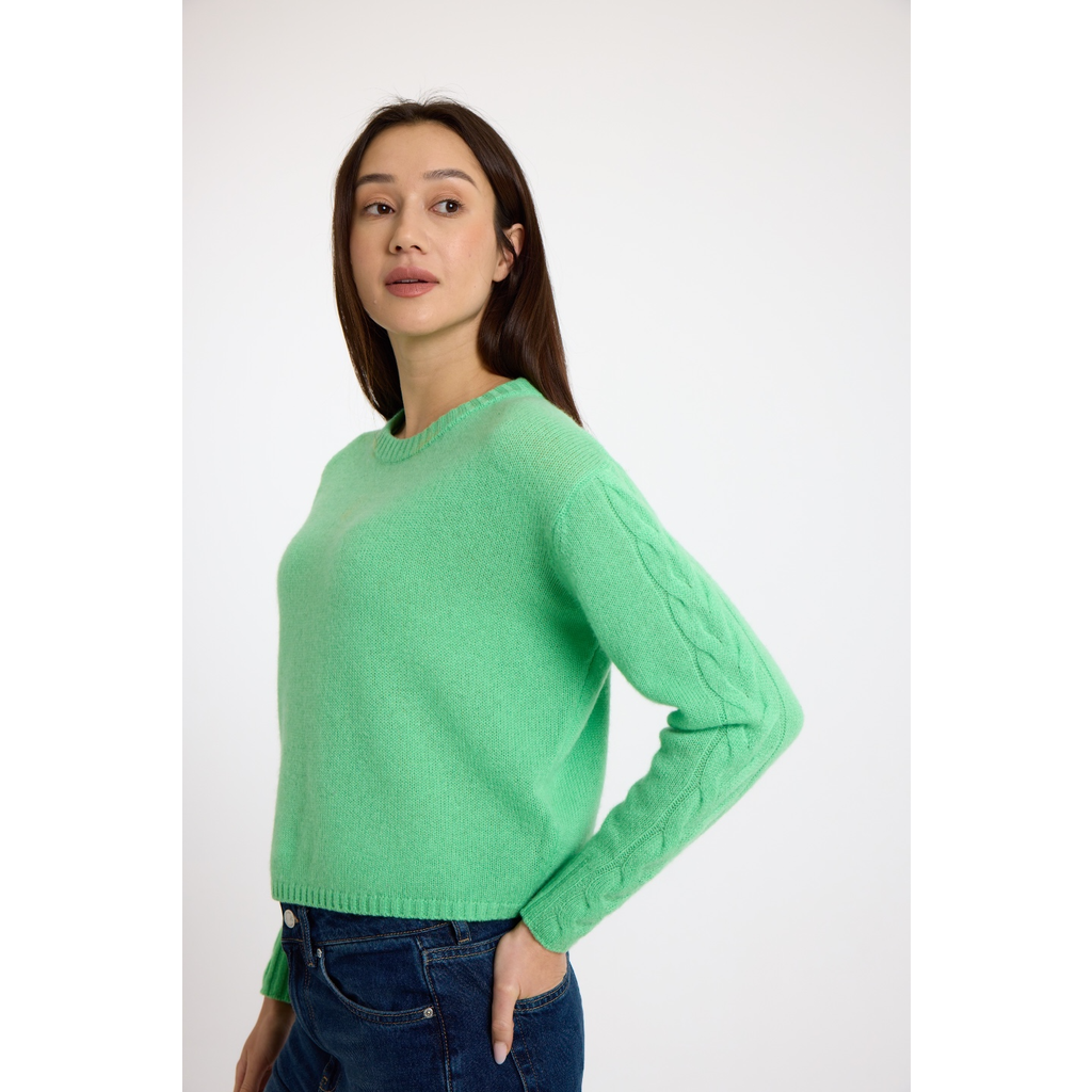 Brodie Pure Cashmere Cable Sleeve 100% Cashmere Sweater in Mojito  product