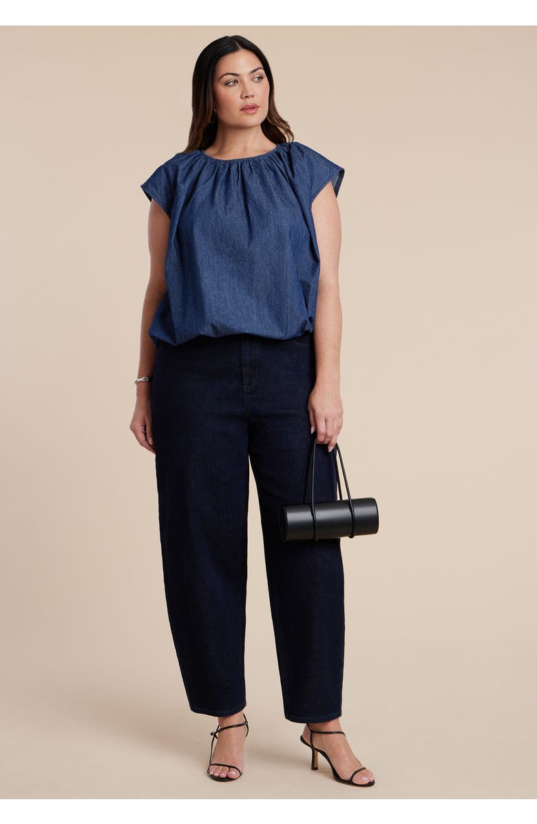 ELOQUII Bubble Chambray Top, Alternate, color, Navy