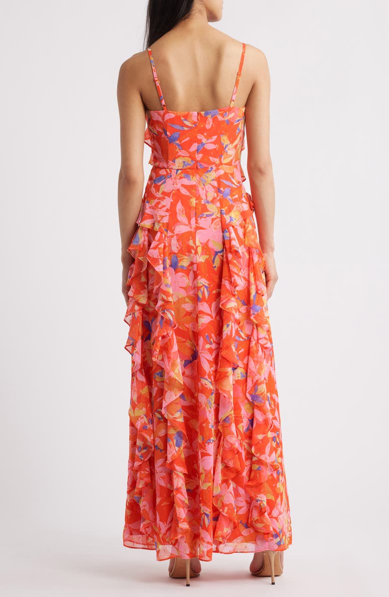 Eliza J Floral Ruffle Fil Coupé Maxi Dress, Alternate, color, Rdm