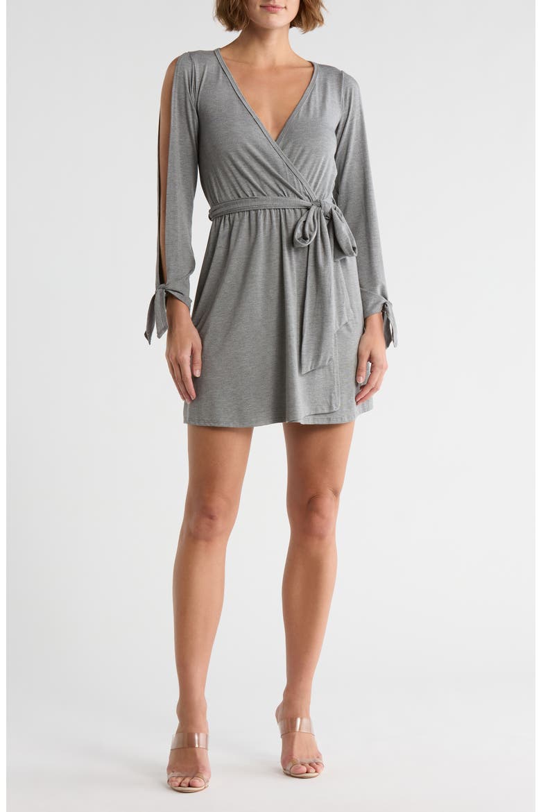Long Sleeve Wrap Dress, Main, color, SILVER