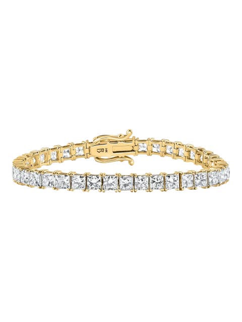 16.30Ct Princess Cut Diamond 7" Tennis Bracelet 14k Gold Lab Grown