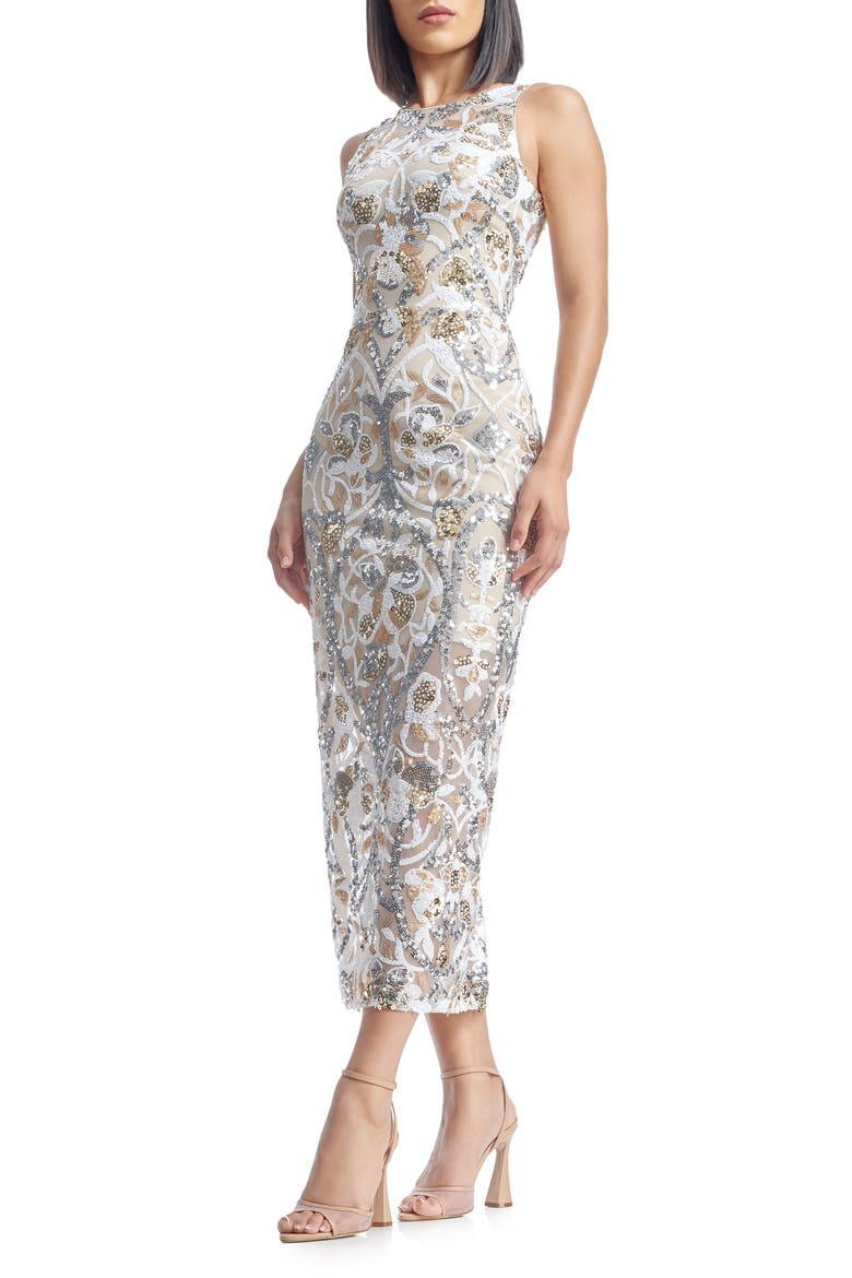 Helena Sequin Floral Cocktail Dress, Alternate, color, GOLD MULTI
