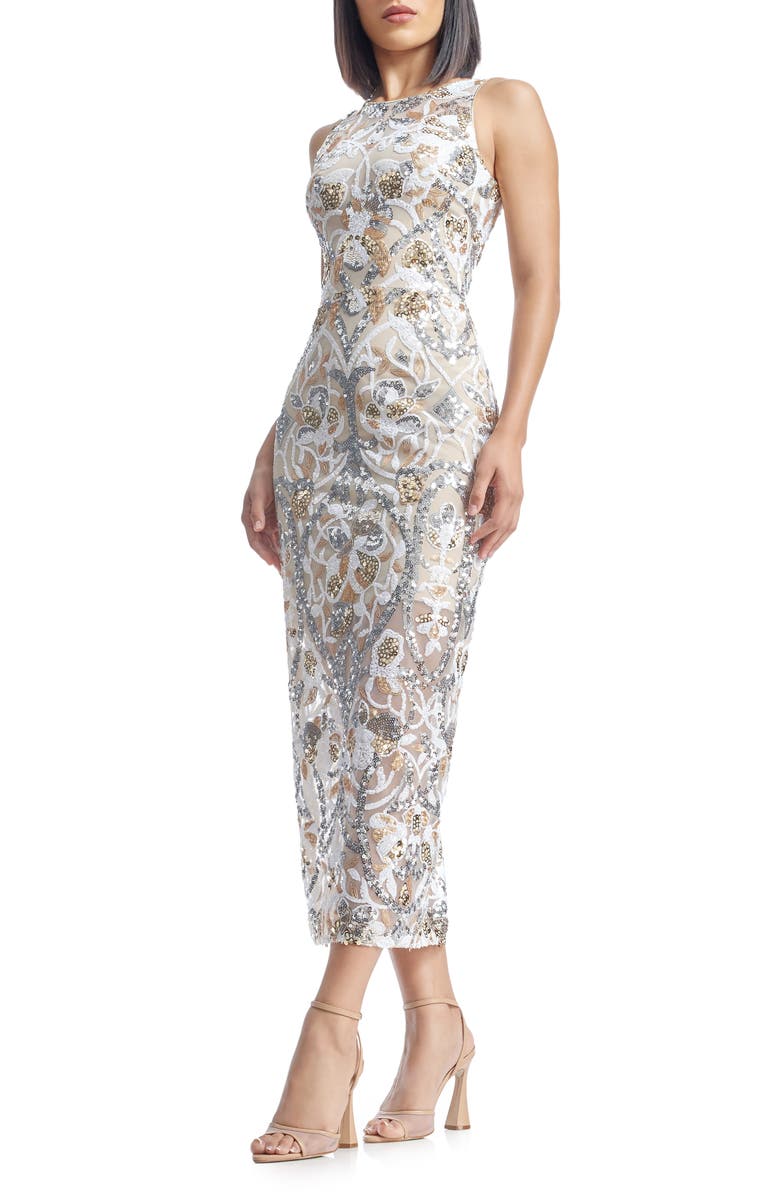 Dress the Population Helena Sequin Floral Cocktail Dress, Alternate, color, Gold Multi