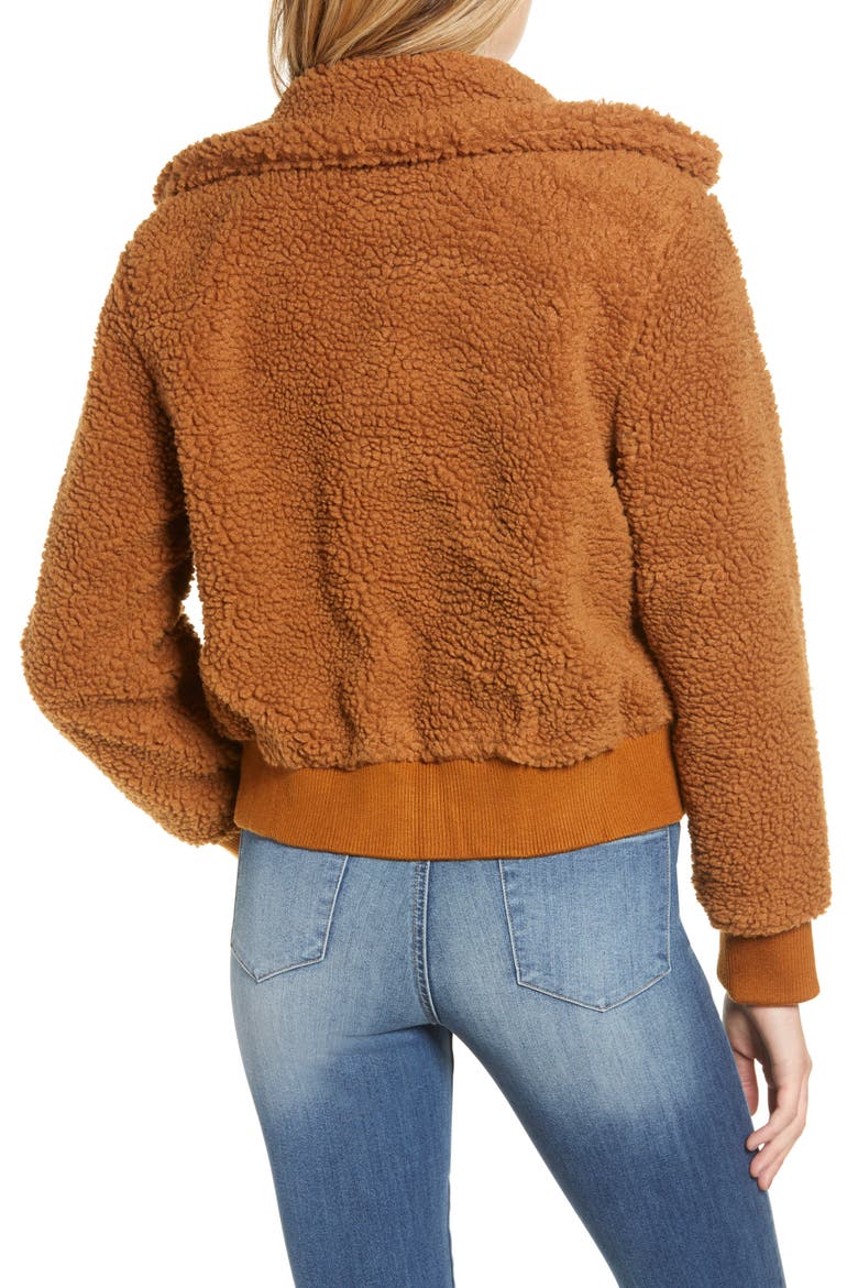 Faux Fur Bomber Jacket, Alternate, color, CARAMEL