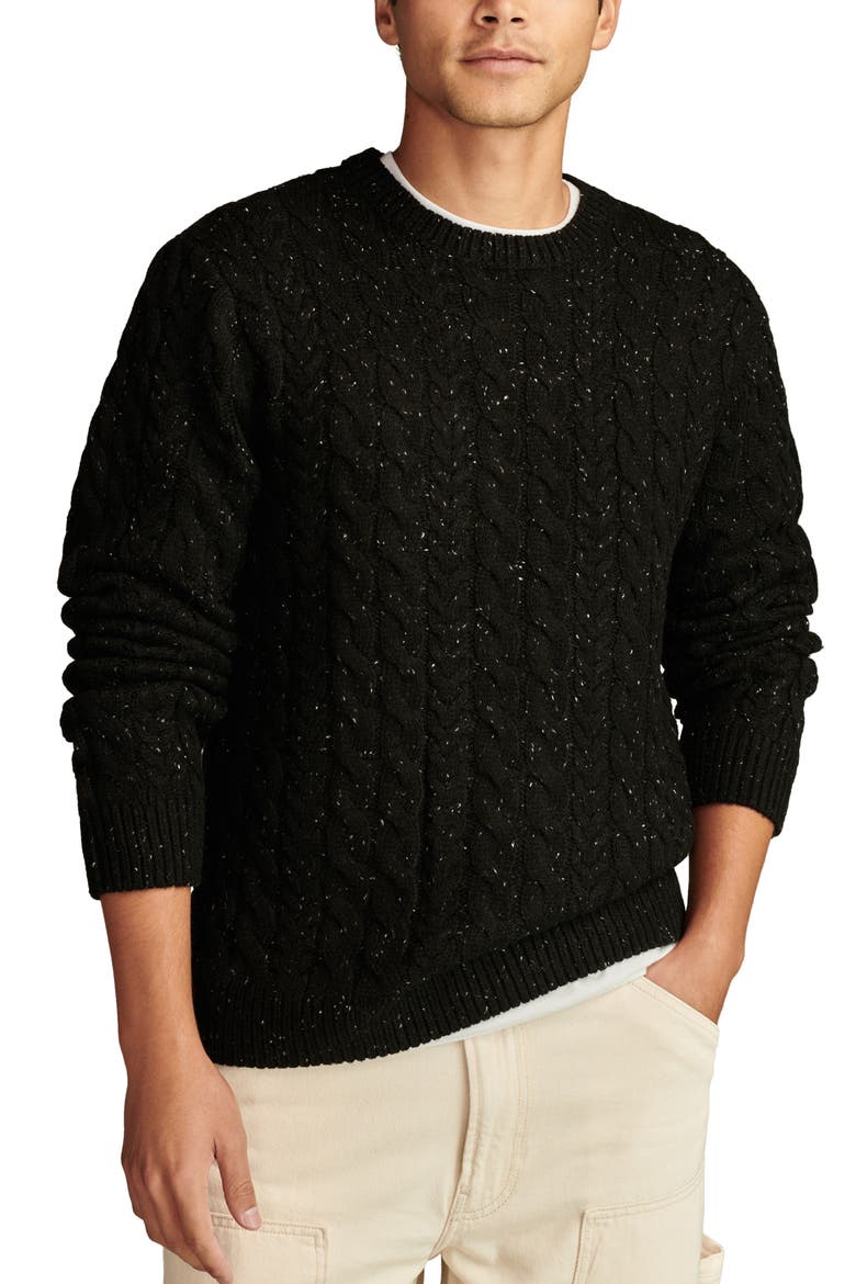 Cable Crewneck Sweater, Main, color, DARK BLACK