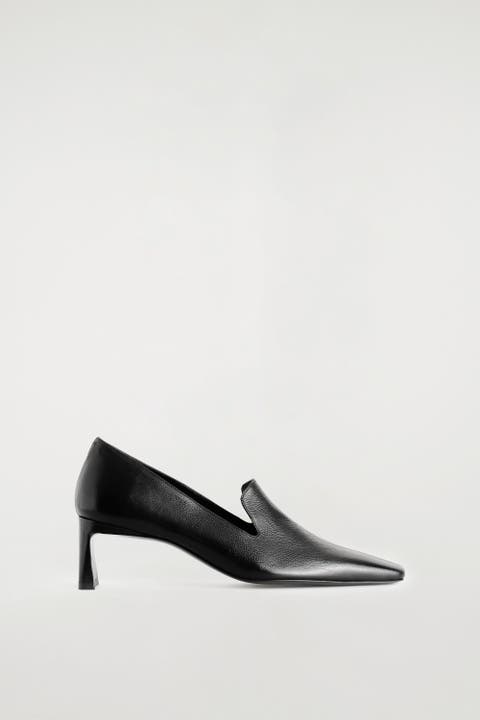 Angular Leather Heeled Loafers