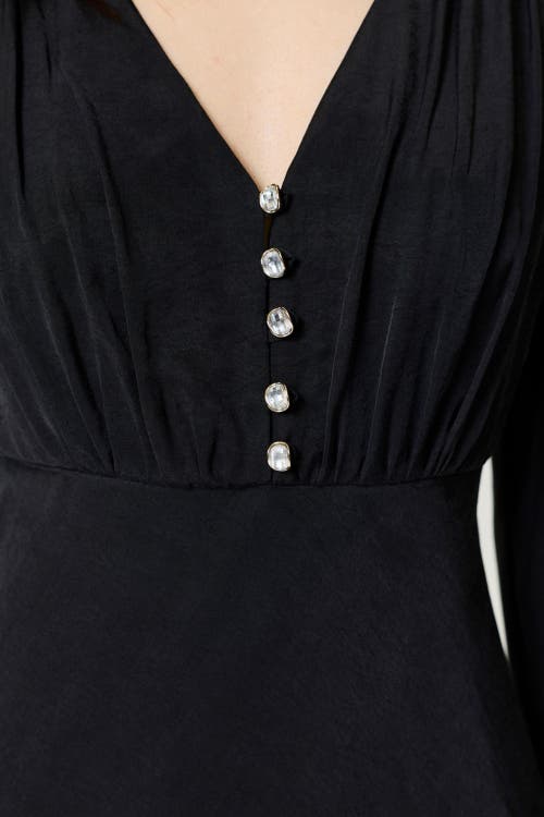 Nocturne Crystal Button Detailed Maxi Dress In Black