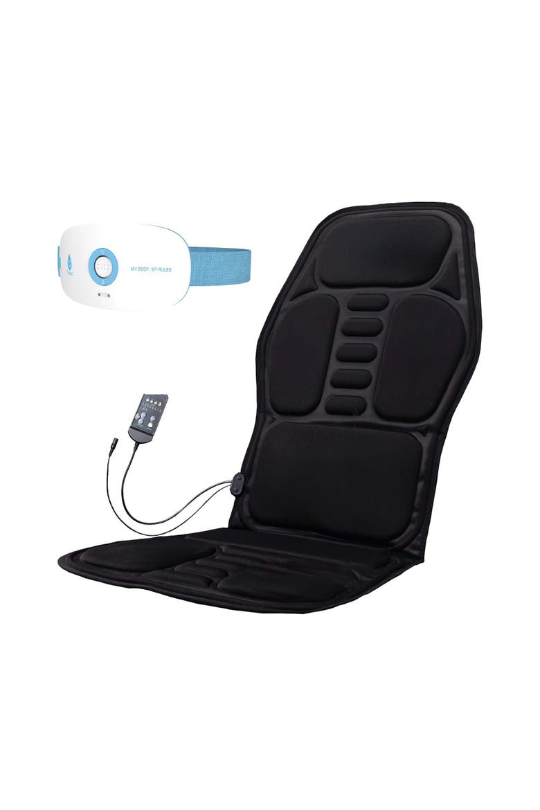 Heat & Vibration Comfort Bundle - Chair Cushion Massager with Shiatsu Nodes + Stomach & Back Massager, Main, color, Multicolor