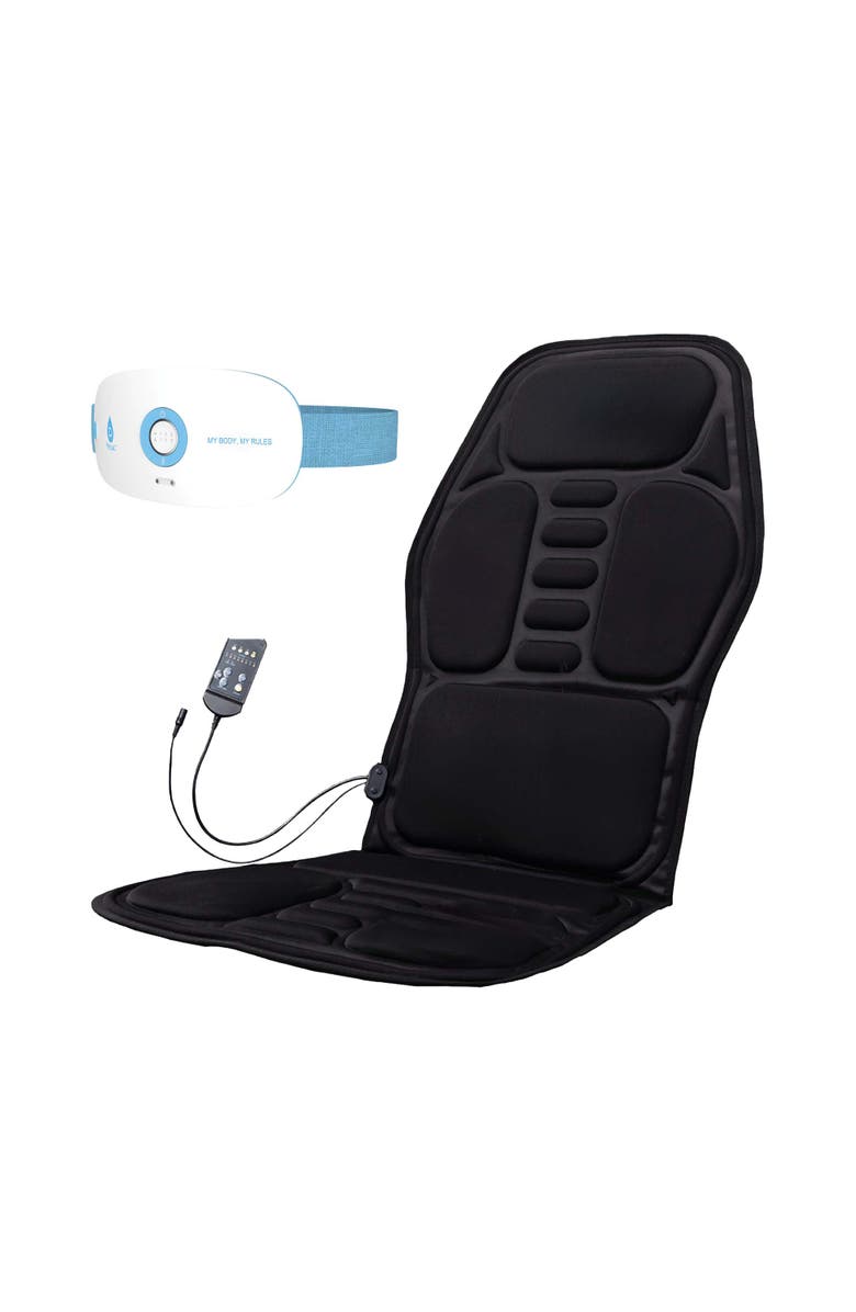 PURSONIC Heat & Vibration Comfort Bundle - Chair Cushion Massager with Shiatsu Nodes + Stomach & Back Massager, Main, color, Multicolor
