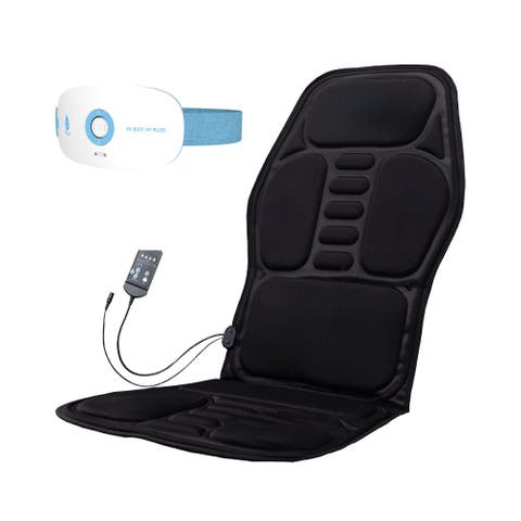 Heat & Vibration Comfort Bundle - Chair Cushion Massager with Shiatsu Nodes + Stomach & Back Massager
