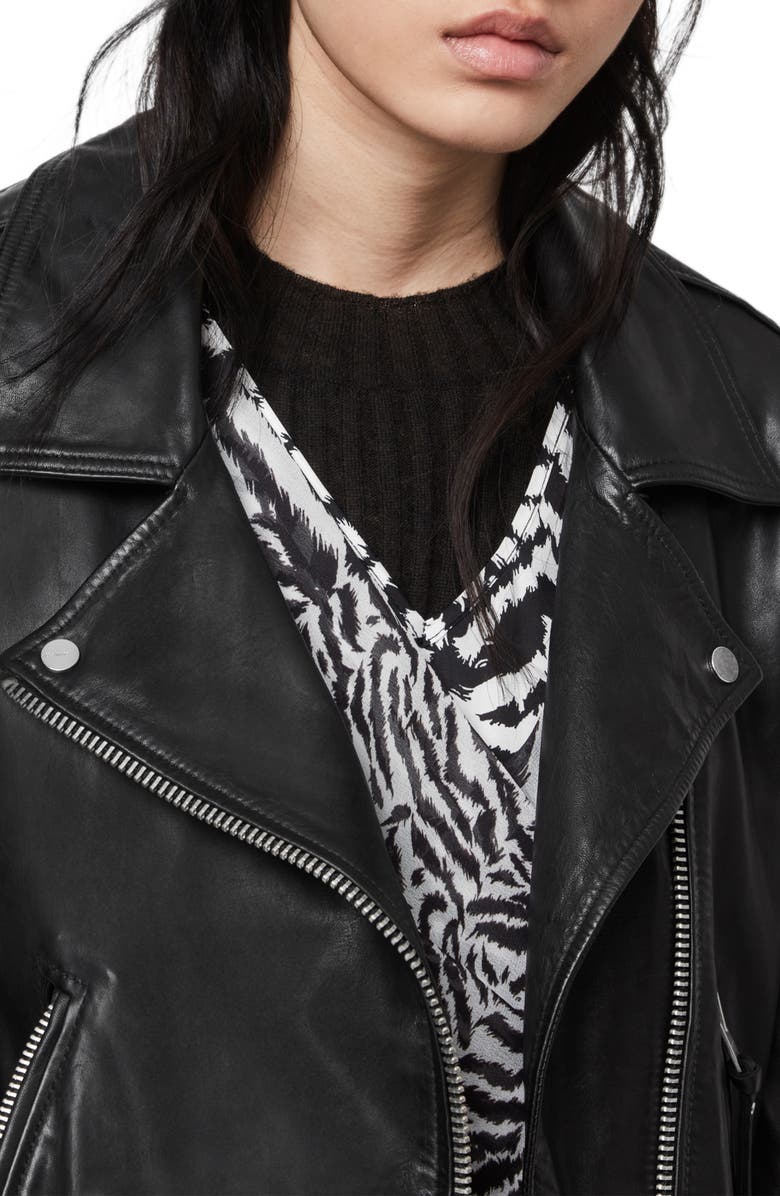 AllSaints Luna Lambskin Leather Biker Jacket, Alternate, color,