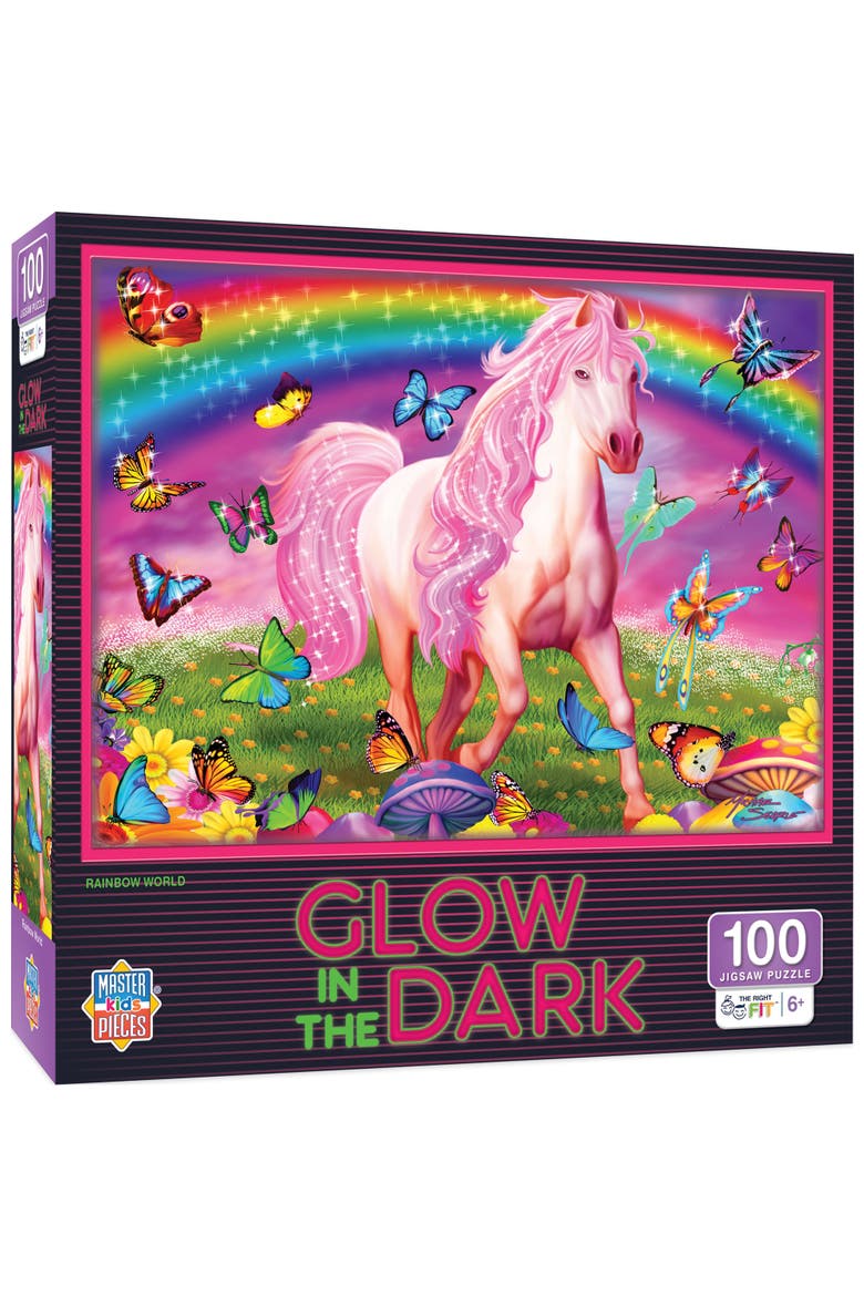 Rainbow World 100 Piece Glow Puzzle, Main, color, Multicolor